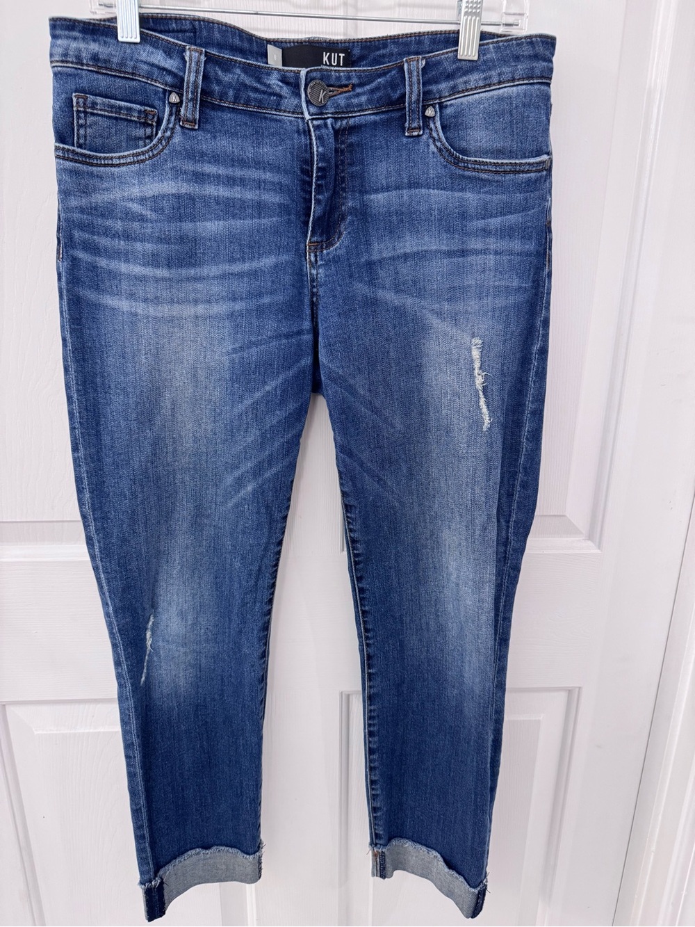 Kut from the Kloth Amy Dark Blue Cropped Distressed Jeans